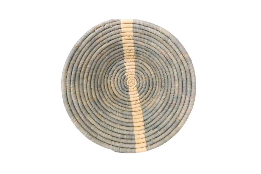 kazi 12 inch large opal gray striped round basket